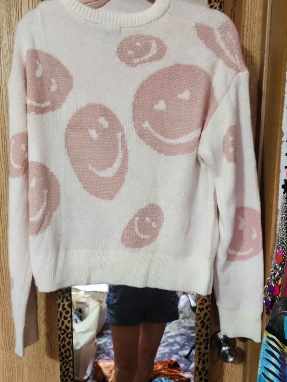 Agnes Blues Cream Sweater with Blush Pink Smiley Motifs - Picture 5 of 5